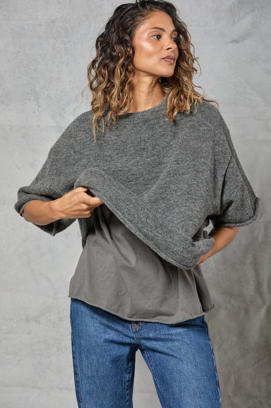 Boyfriend Knit Tee in Charcoal