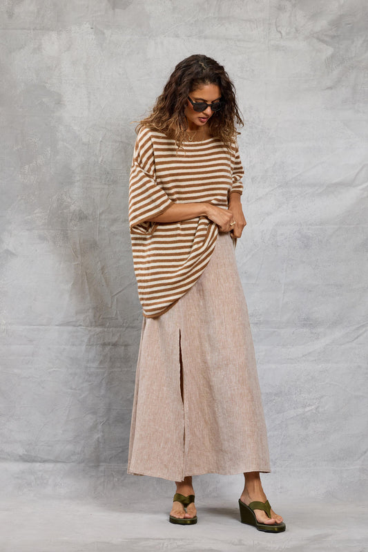 Boyfriend Knit Tee in Latte Stripe