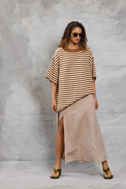 Riviera Skirt in Linen - Khaki