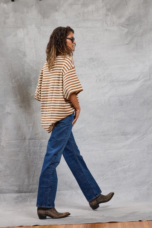 Boyfriend Knit Tee in Latte Stripe