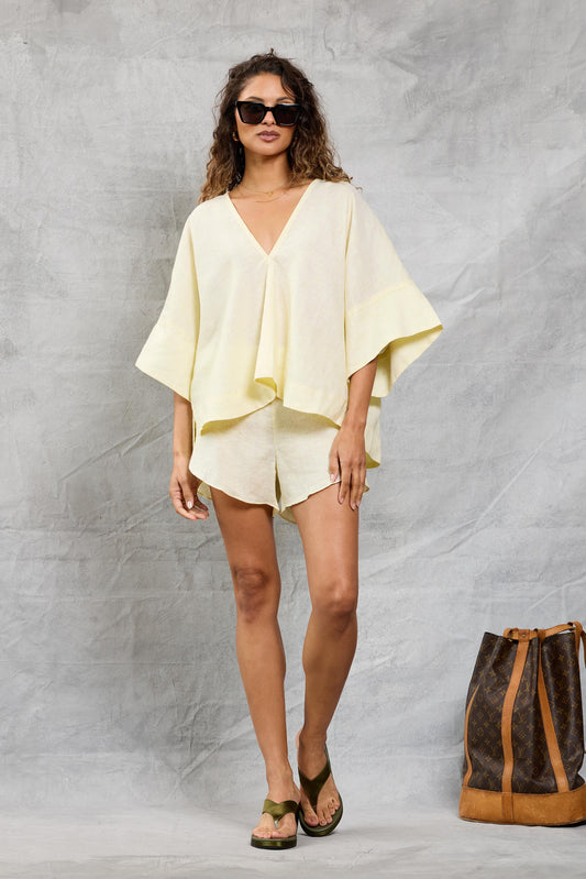 Throw-on Top in Linen - Lemon