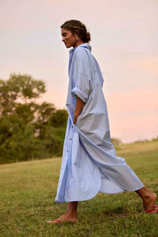 Phoebe Shirt Dress - Aqua Stripe
