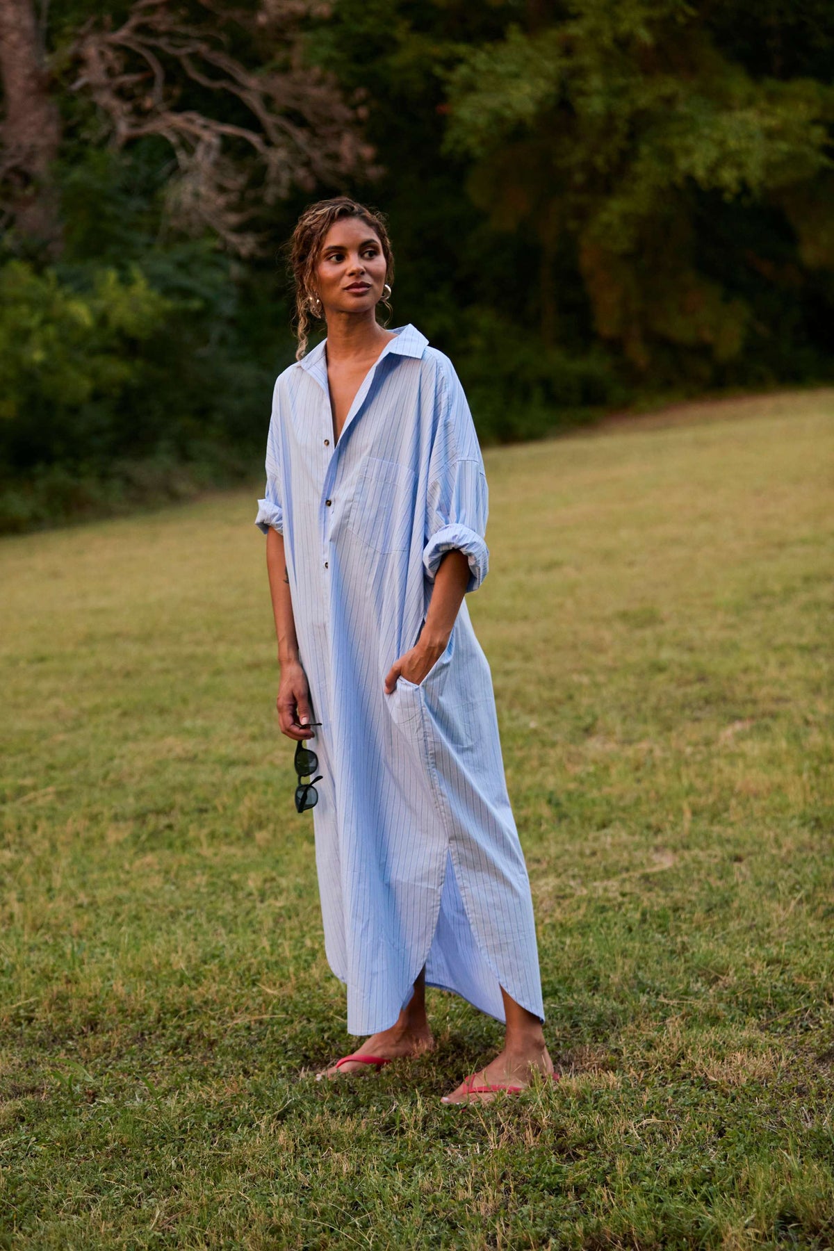 Phoebe Shirt Dress - Aqua Stripe