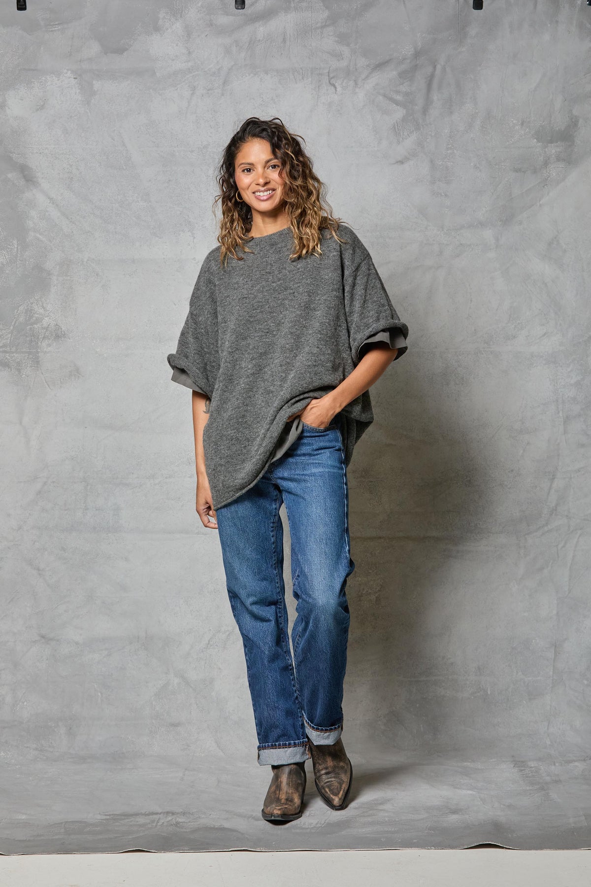 Boyfriend Knit Tee in Charcoal