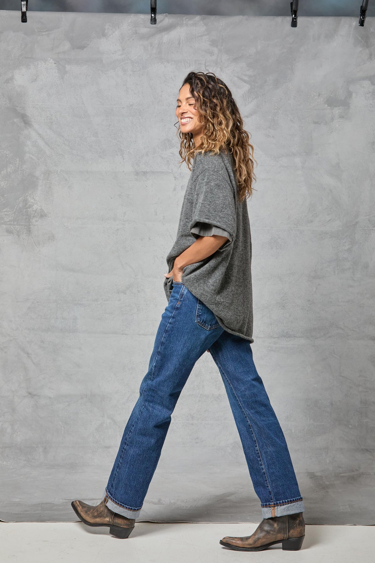 Boyfriend Knit Tee in Charcoal