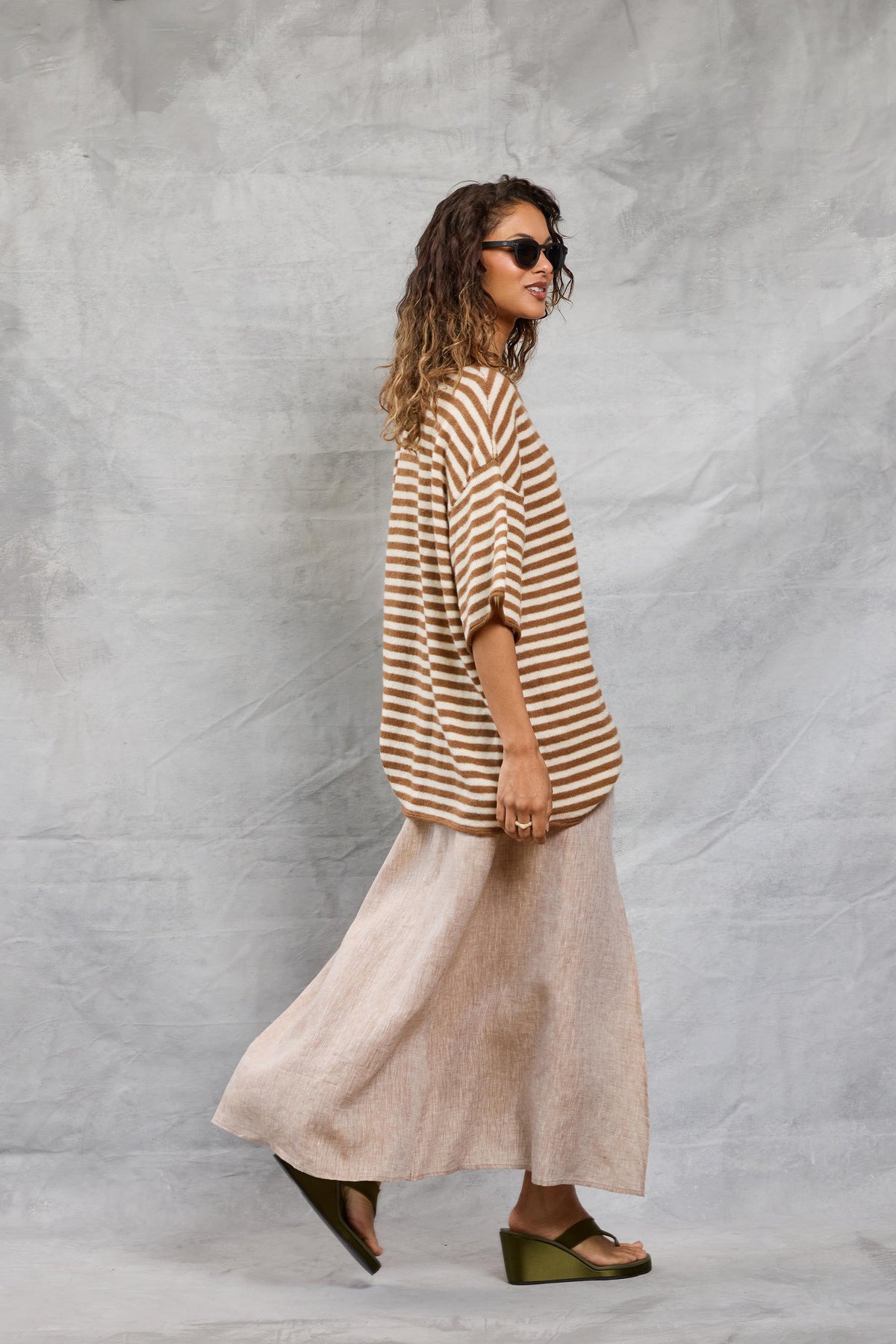 Boyfriend Knit Tee in Latte Stripe