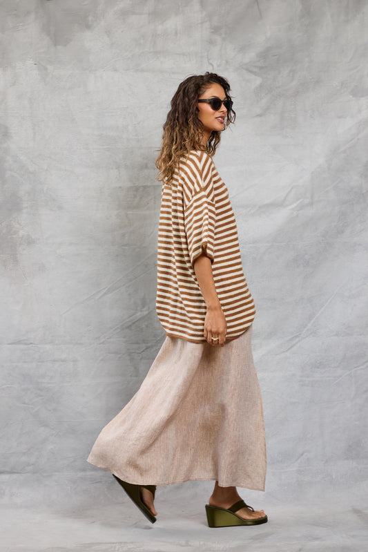 Boyfriend Knit Tee in Latte Stripe