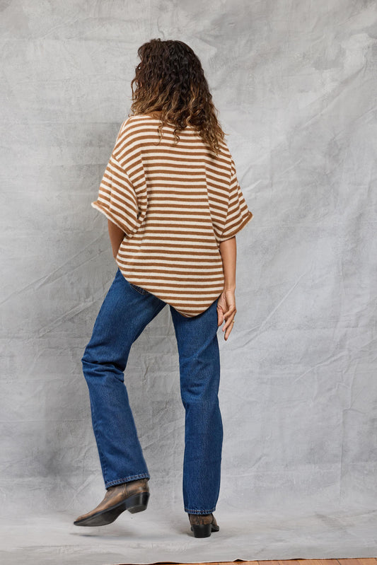 Boyfriend Knit Tee in Latte Stripe