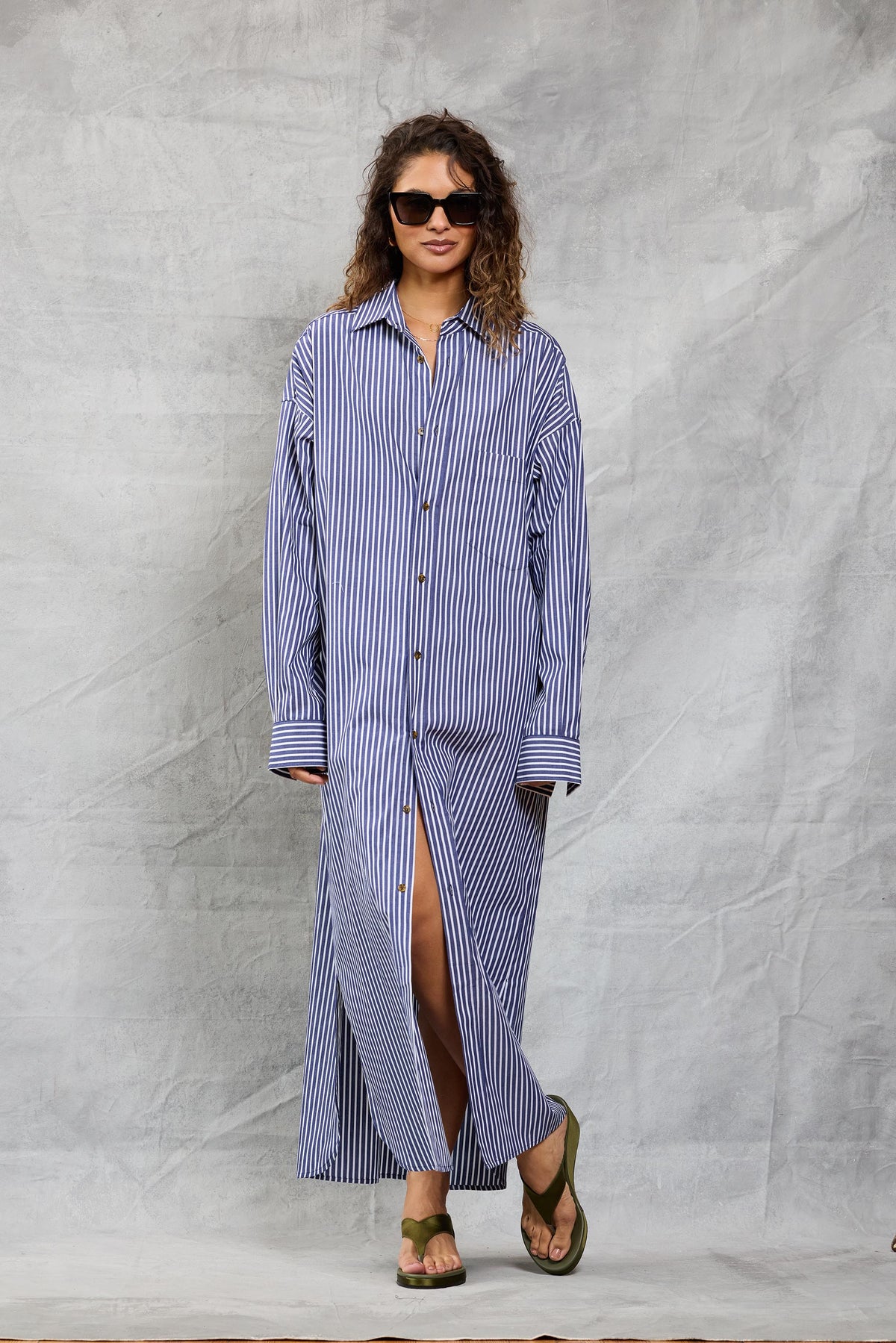 Slim Phoebe Shirt Dress - Navy Stripe