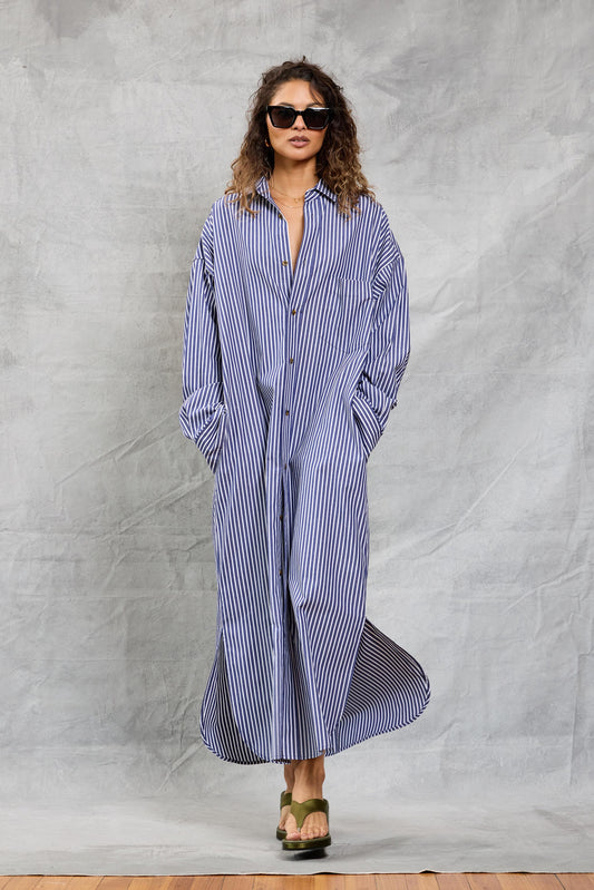 Slim Phoebe Shirt Dress - Navy Stripe