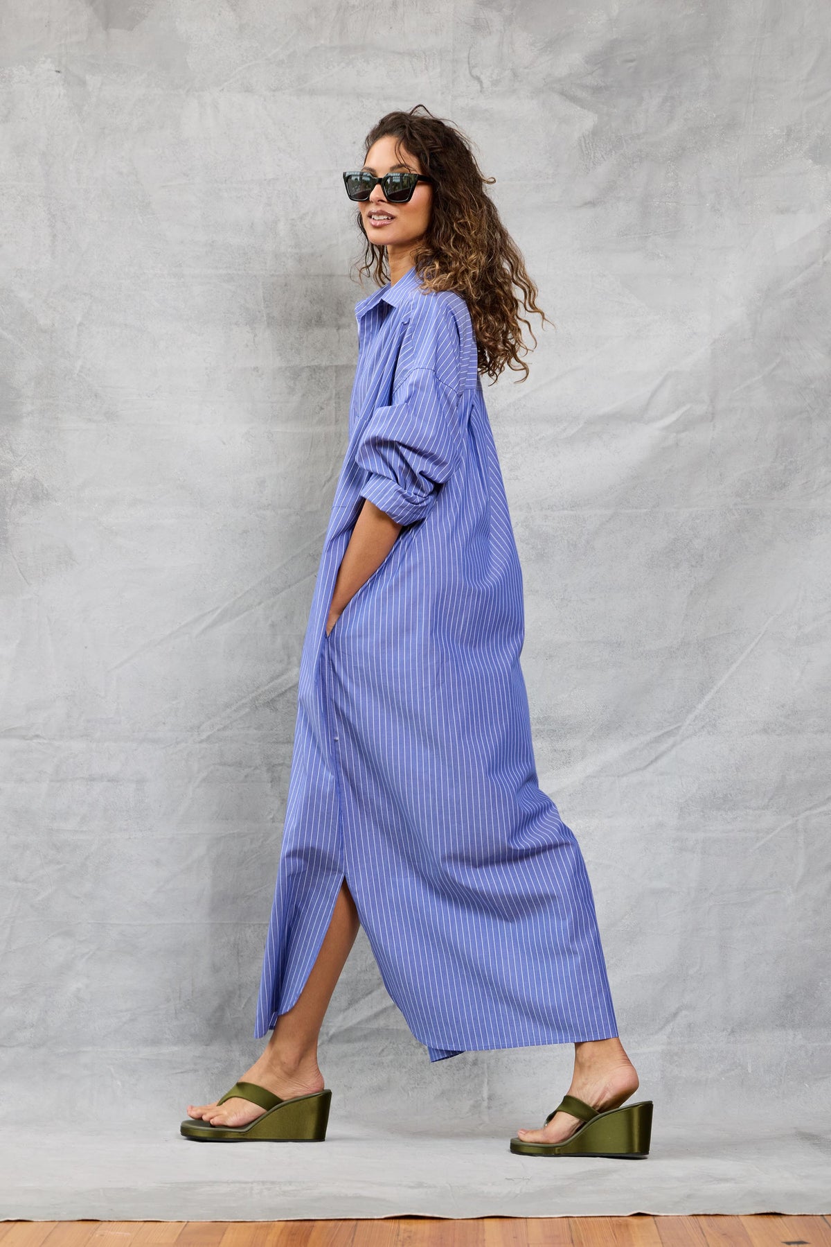 Slim Phoebe Shirt Dress - Ciel Stripe