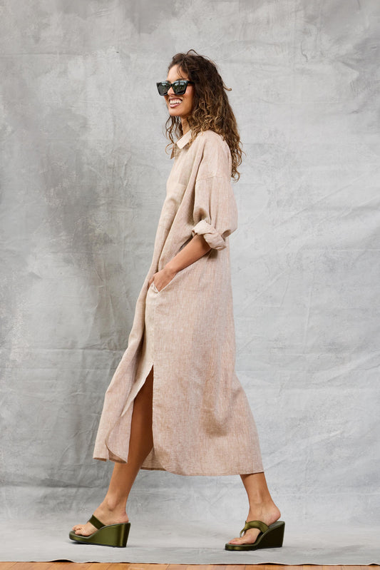 Florence Shirt Dress in Khaki