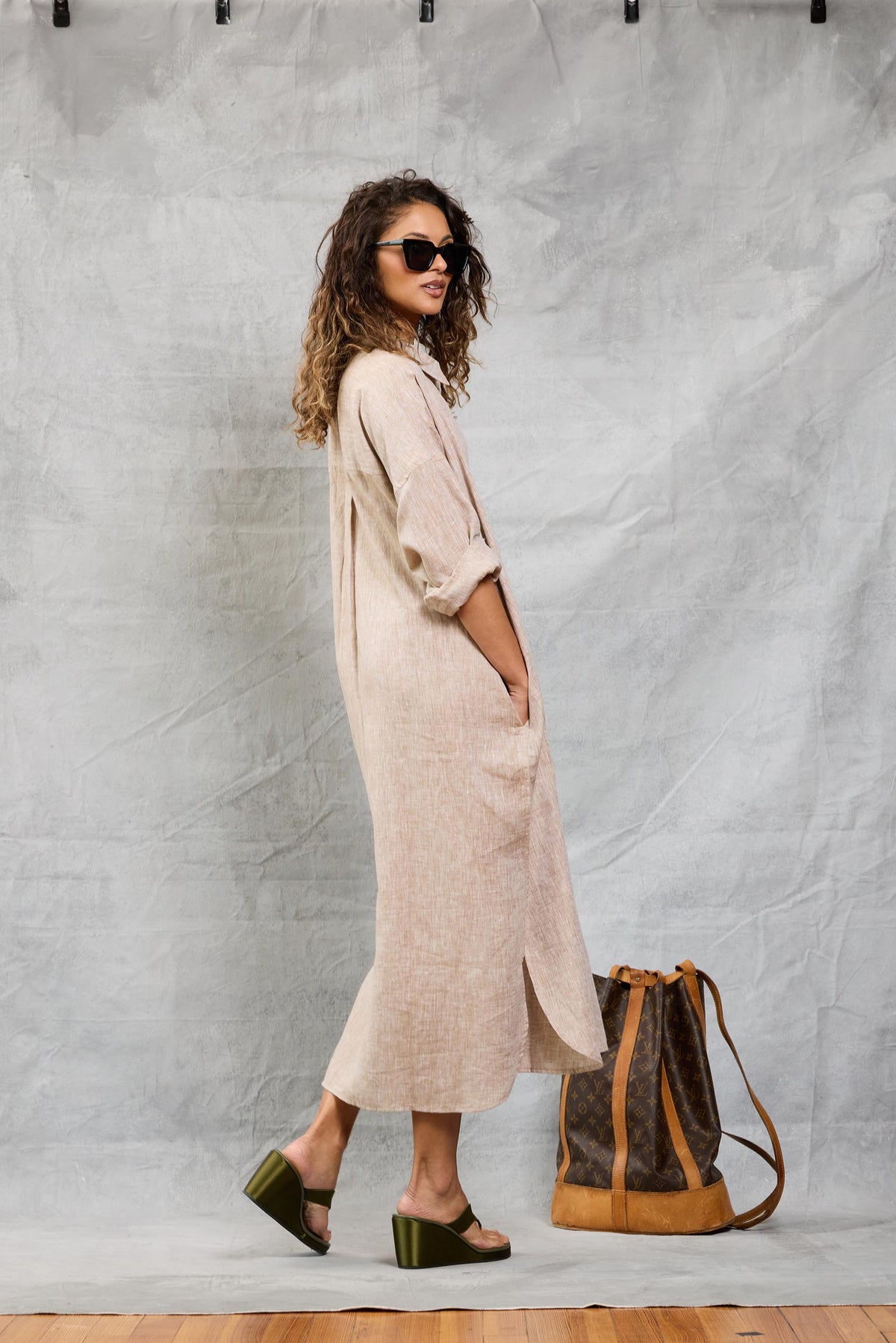 Florence Shirt Dress in Khaki