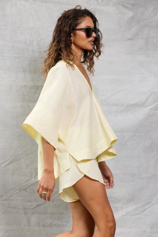 Throw-on Top in Linen - Lemon