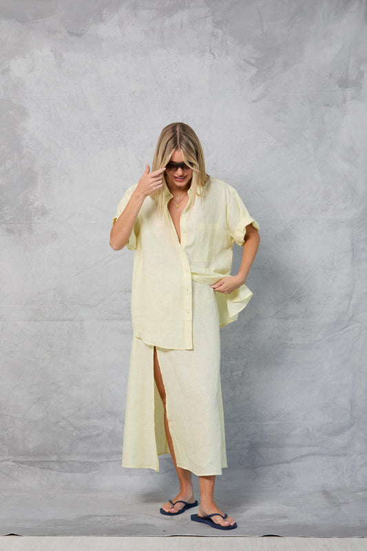 Riviera Skirt in Linen - Lemon