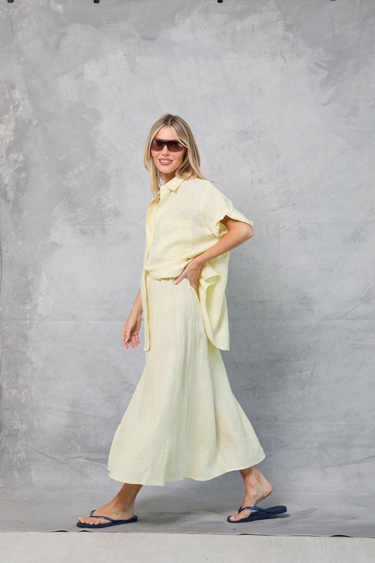 Riviera Skirt in Linen - Lemon