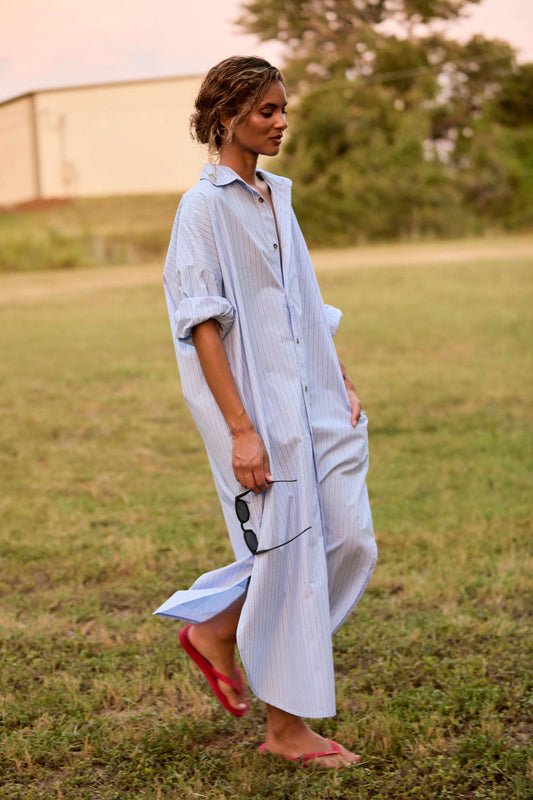 Phoebe Shirt Dress - Aqua Stripe